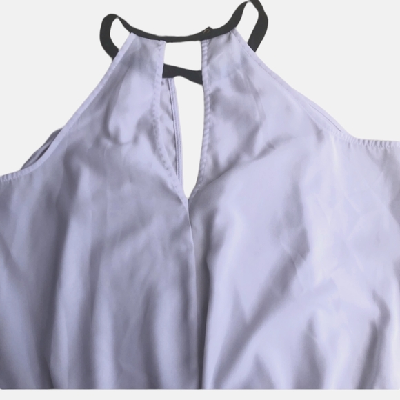 BEBE | Small Sleeveless Wrap Style Blouse with Keyhole Faux Leather Halter Neck - Picture 14 of 15